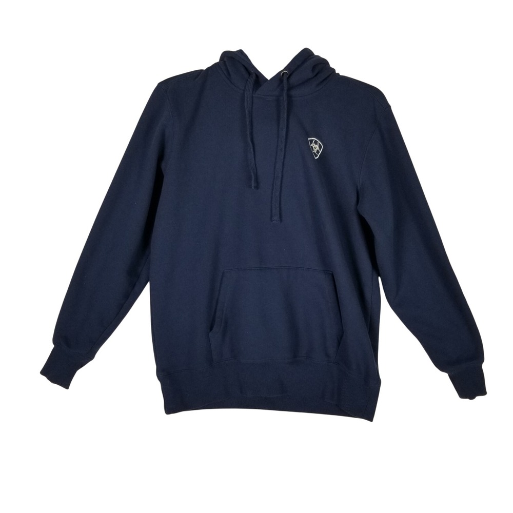 Ariat Hoodie Women Small Navy Blue Logo Sleeve Graphic Pullover Fleece